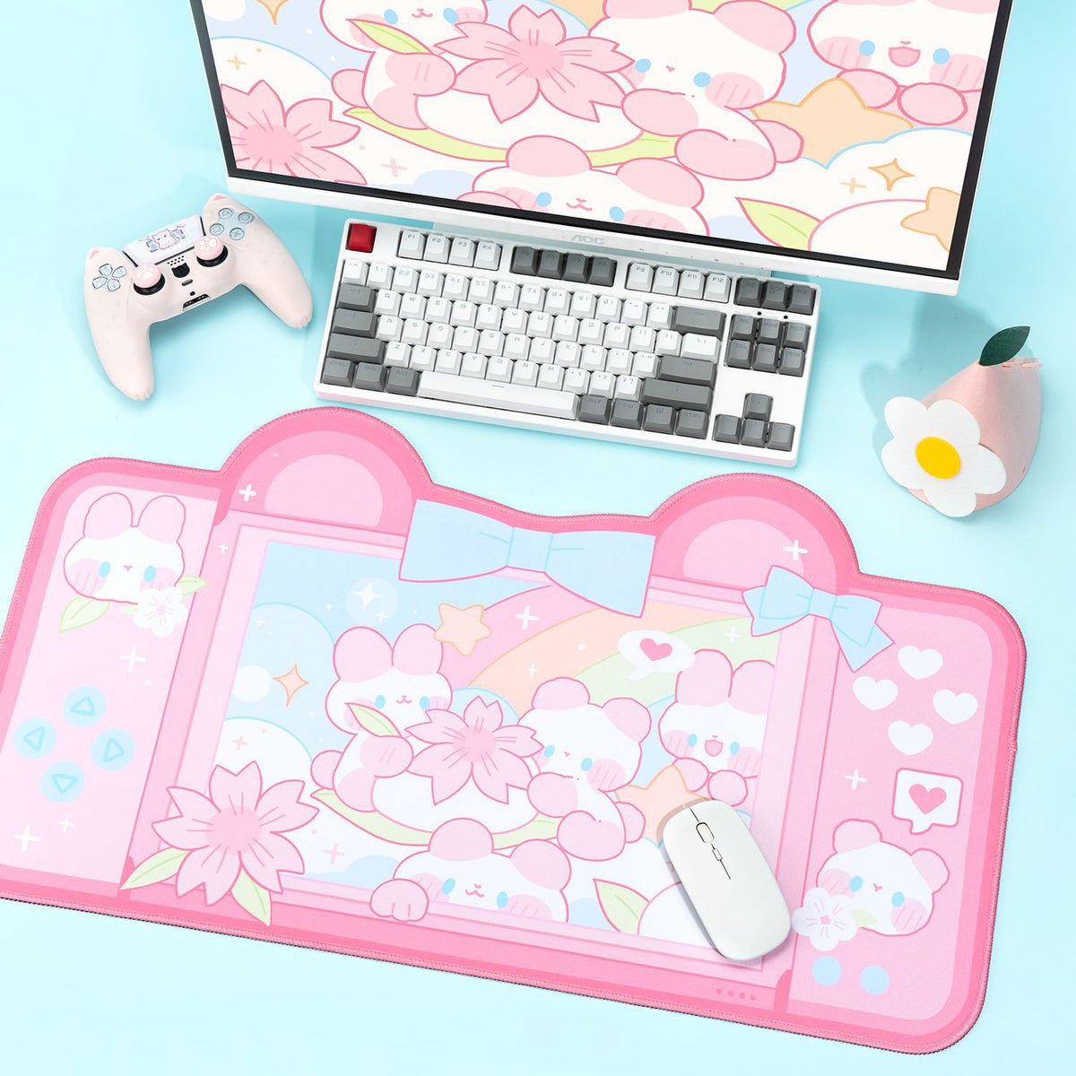 Large Gaming Mouse Pad with Sakura Bunny Design