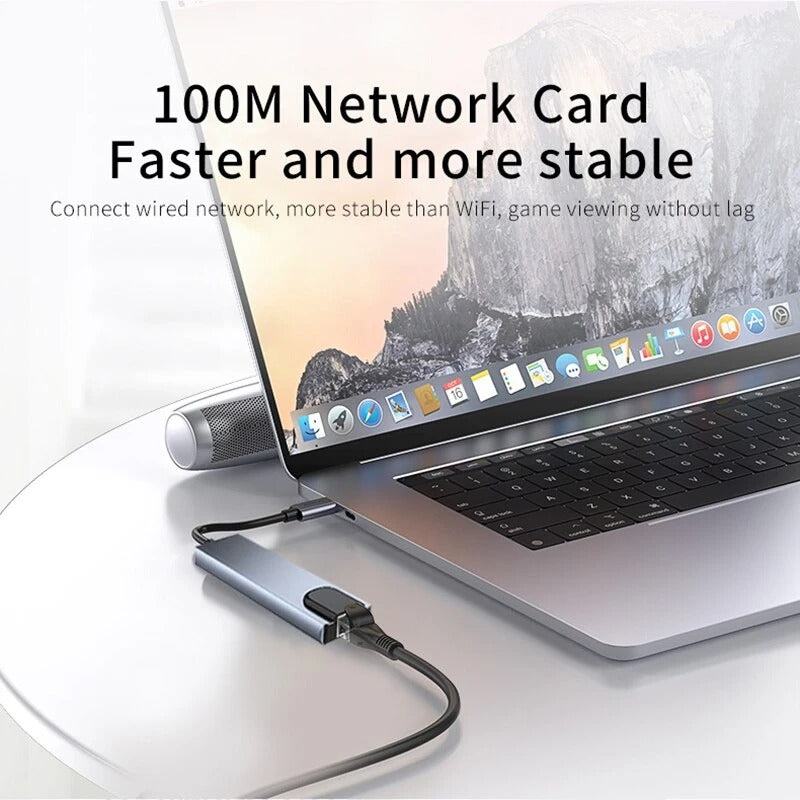 8-in-1 USB-C Hub – 4K HDMI, Gigabit Ethernet, SD/TF Reader, PD Charging